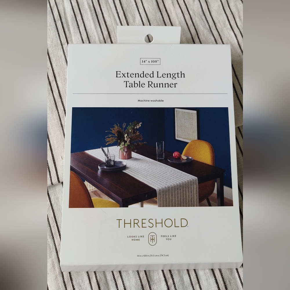 New! Threshold Extended Length Striped Cream Table Runner 14" X 108" Cottagecore